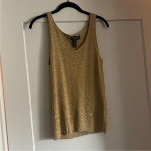 Lauren Ralph Lauren 58% silk metallic gold tank petite small